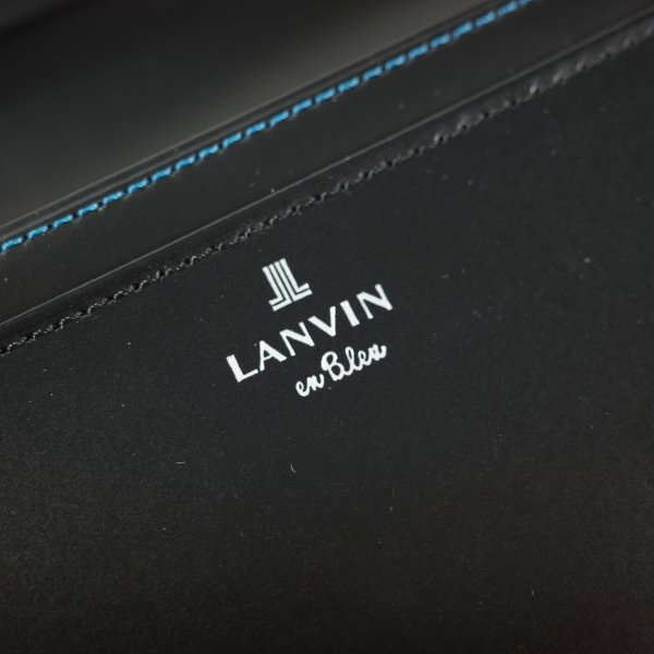 新品1円～★LANVIN en Bleu ランバン オン ブルー 箱付き 牛革レザー 長財布 二つ折り かぶせ ウォレット ブラック 黒 リスター ◆8710◆の画像8