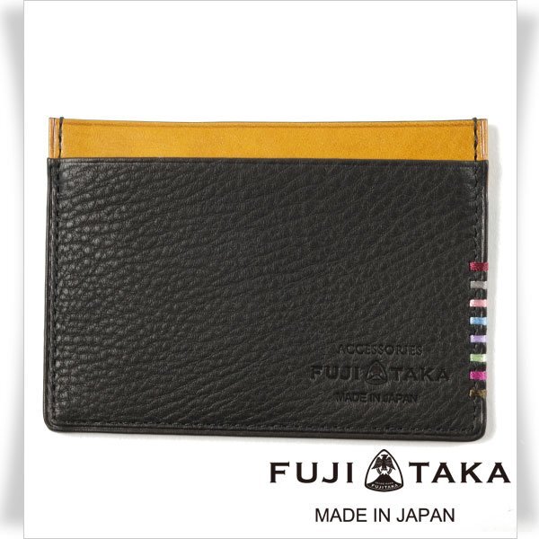 新品1円～★FUJITAKA フジタカ メンズ 日本製 箱付き 最高級 牛革 レザー カードケース ネイション 黒 定期 パスケース 名刺 ◆9233◆_画像1