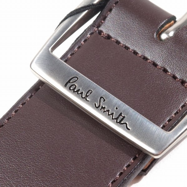 新品1円～★ポールスミス Paul Smith メンズ 牛革レザー ロゴ スクエアバックル ベルト L 茶 ブラウン ビジネスベルト 本物 ◆9505◆の画像6