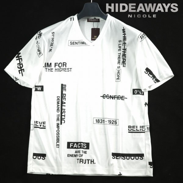 新品1円～★HIDEAWAYS NICOLE ハイダウェイ ニコル メンズ 半袖 総柄半袖プリントTシャツ 48 L 白 カットソー ◆9813◆の画像1