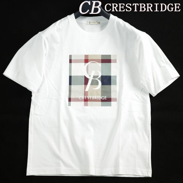 新品1円～★CB CRESTBRIDGE クレストブリッジ メンズ 半袖 チェックロゴ Tシャツ M 白 ブラックレーベル 三陽商会◆9851◆の画像1