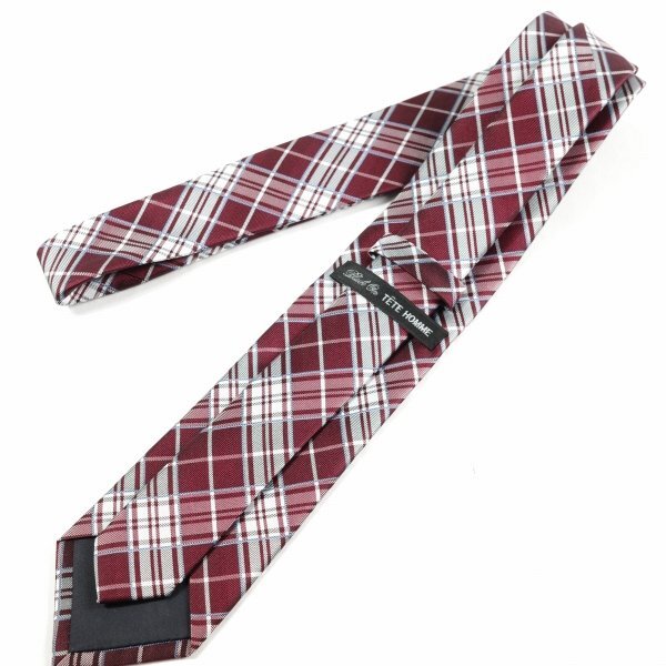  новый товар 1 иен ~*Black On TETE HOMMEteto Homme шелк шелк 100% галстук бордо проверка стандартный магазин подлинный товар *9967*
