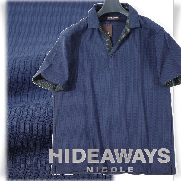 新品1円～★HIDEAWAYS NICOLE ハイダウェイ ニコル メンズ 半袖スキッパーポロシャツ 46 M ネイビー 紺 キング◆1128◆の画像1