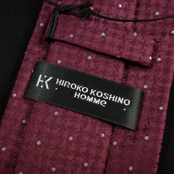 新品1円～★HIROKO KOSHINO ヒロコ コシノ 最高級♪シルク絹100％ネクタイ 織柄 ボルドー 正規店本物 ◆1091◆の画像4