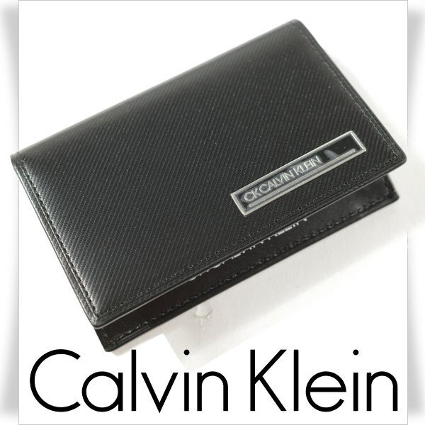  новый товар 1 иен ~*CK CALVIN KLEIN Calvin Klein мужской телячья кожа кожа футляр для визитных карточек футляр для карточек чёрный с ящиком полировка в подарок!*1134*