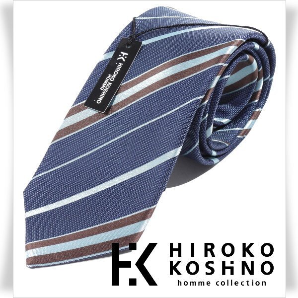  новый товар 1 иен ~*HIROKO KOSHINO Hiroko Koshino высший класс! шелк шелк 100% галстук текстильный узор темно-синий стандартный магазин подлинный товар *1092*