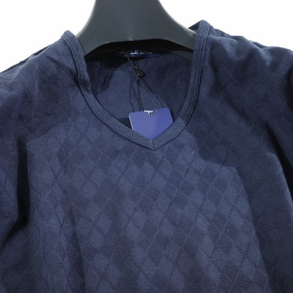  new goods 1 jpy ~* Nicole selection NICOLE selection men's stretch long sleeve cotton V neck a-ga il cut and sewn 50 LL navy *1188*