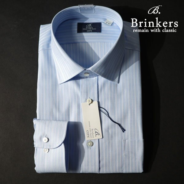 新品1円～★Brinkers ブリンカーズ 形態安定 綿100％ 長袖レギュラーカラーシャツ 40-78 M ブルー ストライプ 本物 ◆1236◆の画像1