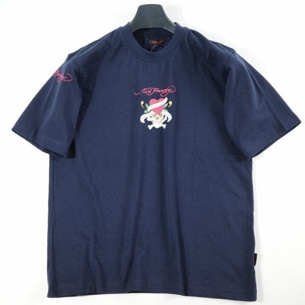 新品1円～★Ed Hardy エドハーディー メンズ 半袖 コットン綿 天竺 ポケット付き Tシャツ L ネイビー クルーネック カットソー ◆1258◆の画像3