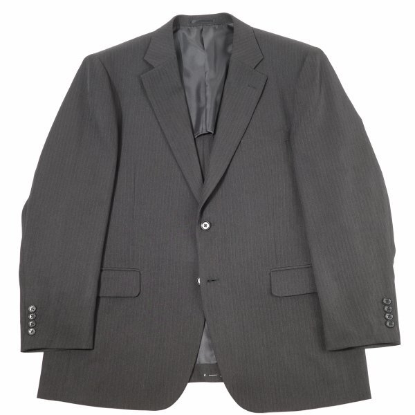  new goods 1 jpy ~* old shop suit maker all season stretch stripe suit 100E5 black black one tuck business suit *1376*