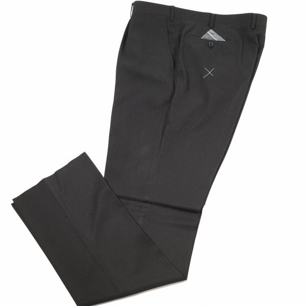  new goods 1 jpy ~* old shop suit maker all season stretch stripe suit 100E5 black black one tuck business suit *1376*