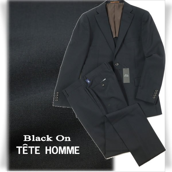 新品1円～★定価4.9万 Black On TETE HOMME テットオム ウール毛 シングル二つボタンスーツ 94AB4 ノータック ブラック 黒 ◆1388◆の画像1