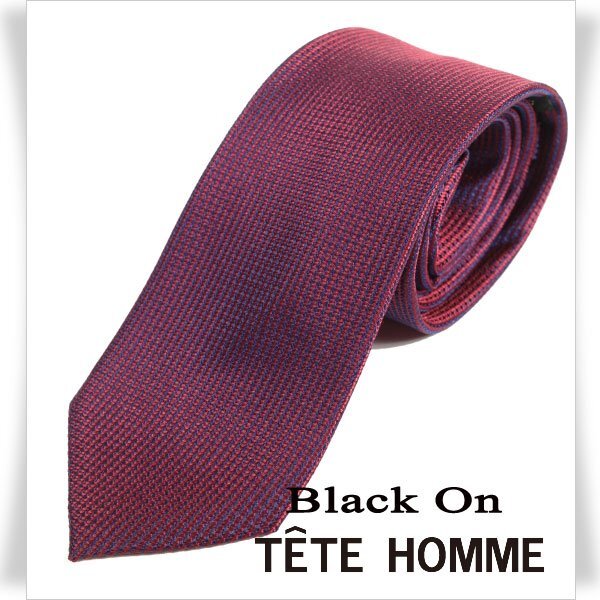 新品1円～★Black On TETE HOMME テットオム シルク絹100％ ネクタイ ボルドー 織柄 正規店本物◆1478◆の画像1