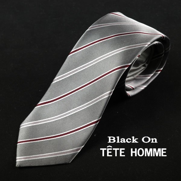 新品1円～★Black On TETE HOMME テットオム シルク絹100％ ネクタイ ストライプ グレー 正規店本物◆1622◆の画像1