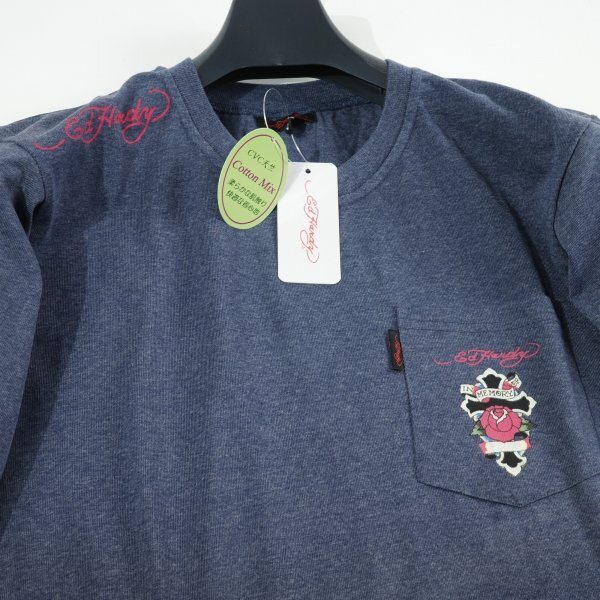  new goods 1 jpy ~*Ed Hardy Ed Hardy - men's short sleeves cotton cotton heaven . with pocket T-shirt L navy crew neck cut and sewn *1744*