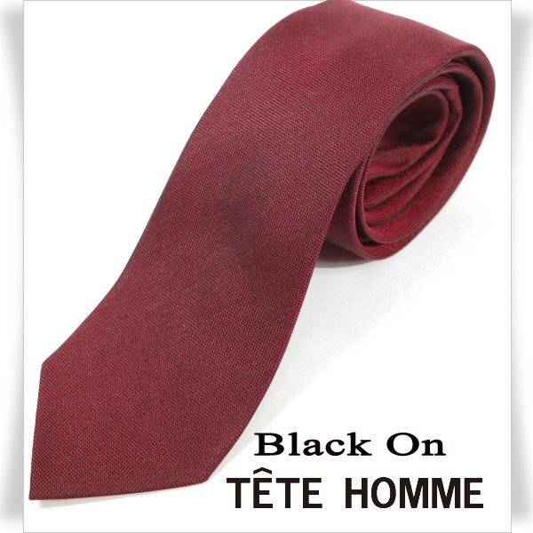 新品1円～★Black On TETE HOMME テットオム シルク絹100％ ネクタイ 織柄 ボルドー 正規店本物◆2136◆_画像1