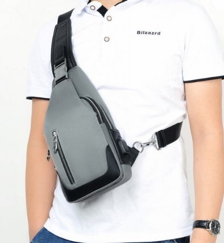  men's men's bag high capacity pocket great number zipper smartphone pouch USB charge Day Pack strap adjustment possible gray body bag 