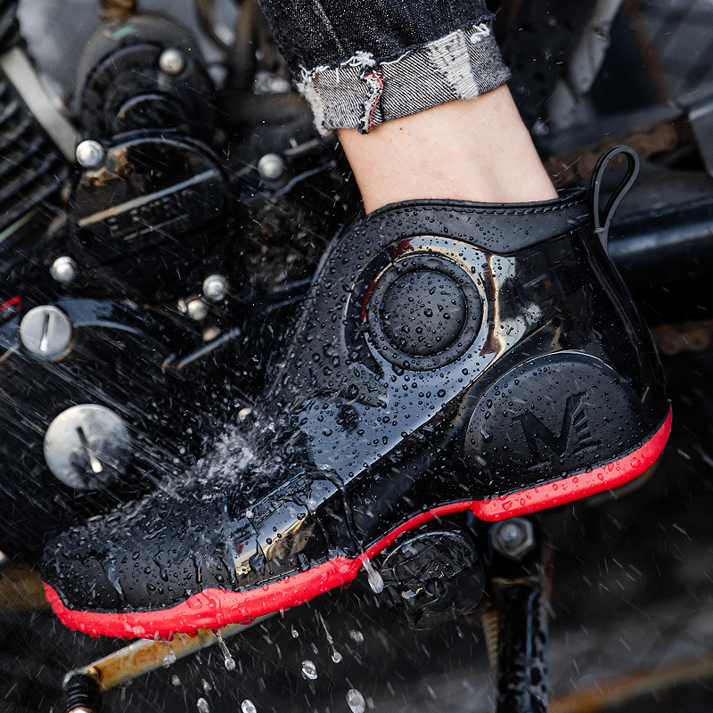  new goods rain shoes Schott height men's bike shoes rain boots complete waterproof slipping difficult outdoor size 24.5cm~27cm black * red 