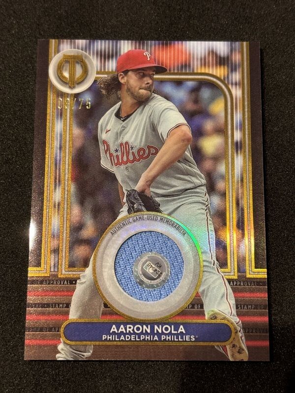 2024 Topps Tribute Baseball Aaron Nola Stamp Relic Gold /75の画像1