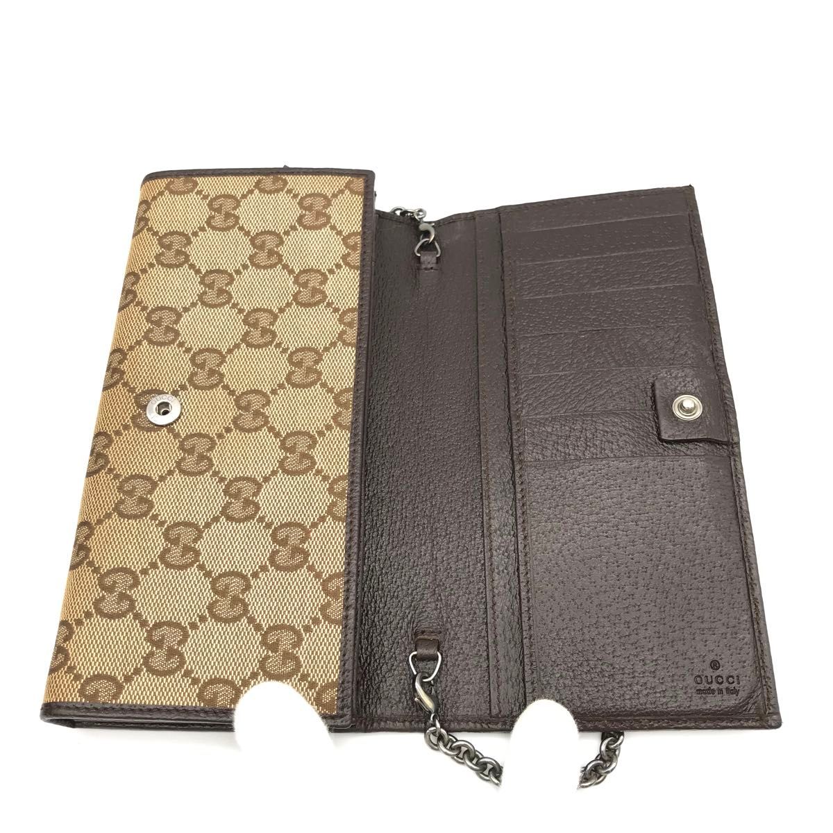 正規品　極美品　グッチ財布　グッチチェーンウォレット　グッチキャンバス　レザー　GUCCI