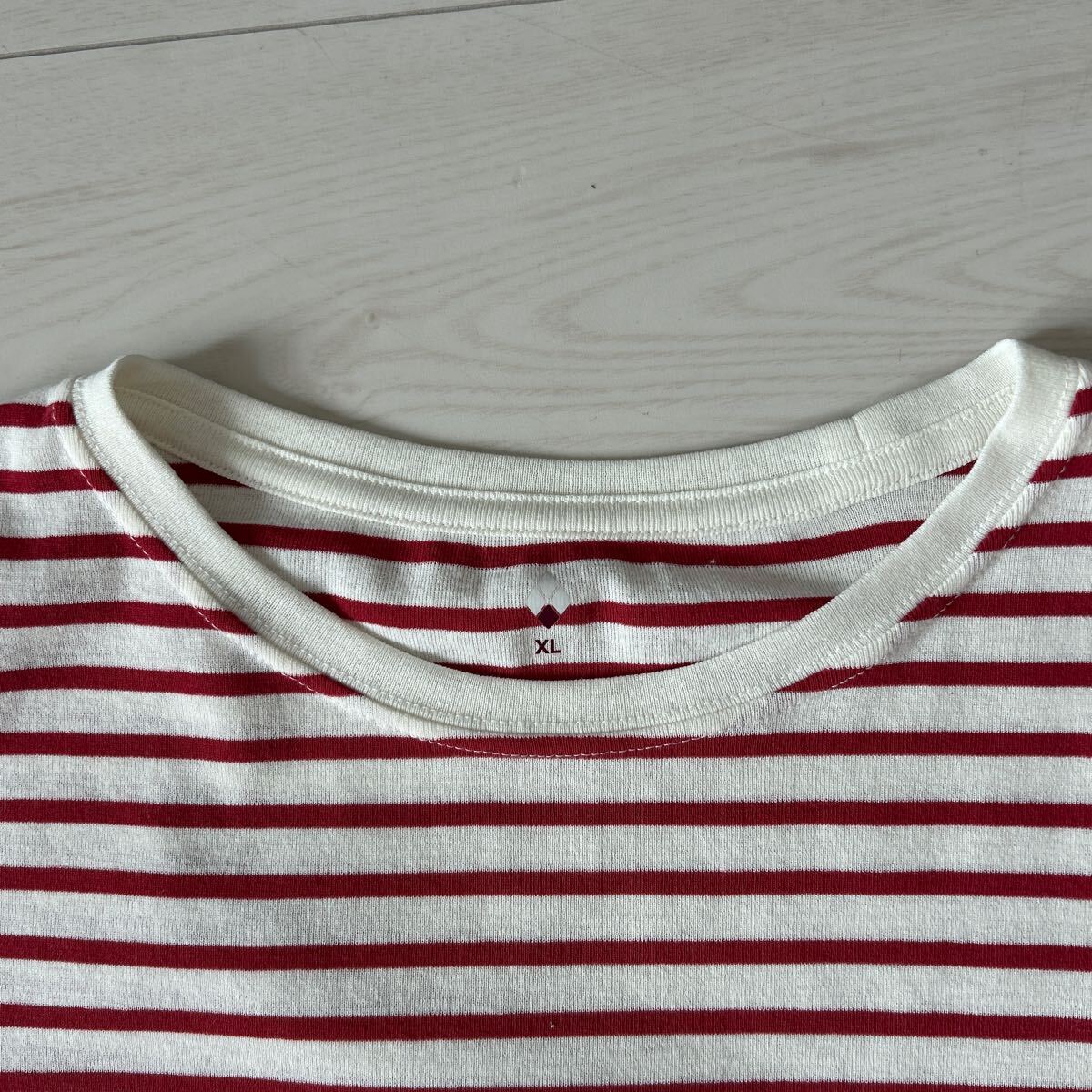 送料込 モンベル 定番 XL mont-bell 半袖Tシャツ ボーダー Tシャツ 赤の画像2