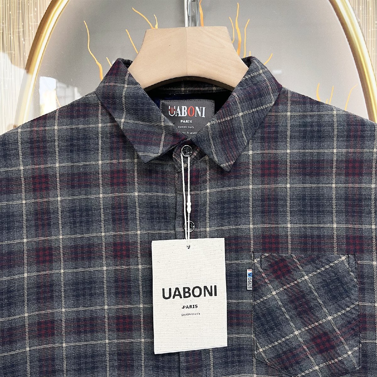 定番EU製＆定価5万◆UABONI*Paris*長袖シャツ*ユアボニ*パリ発◆コットン100％ 裏起毛 保温 チェック柄 トップス 定番 通勤 ビジネス L/48の画像4