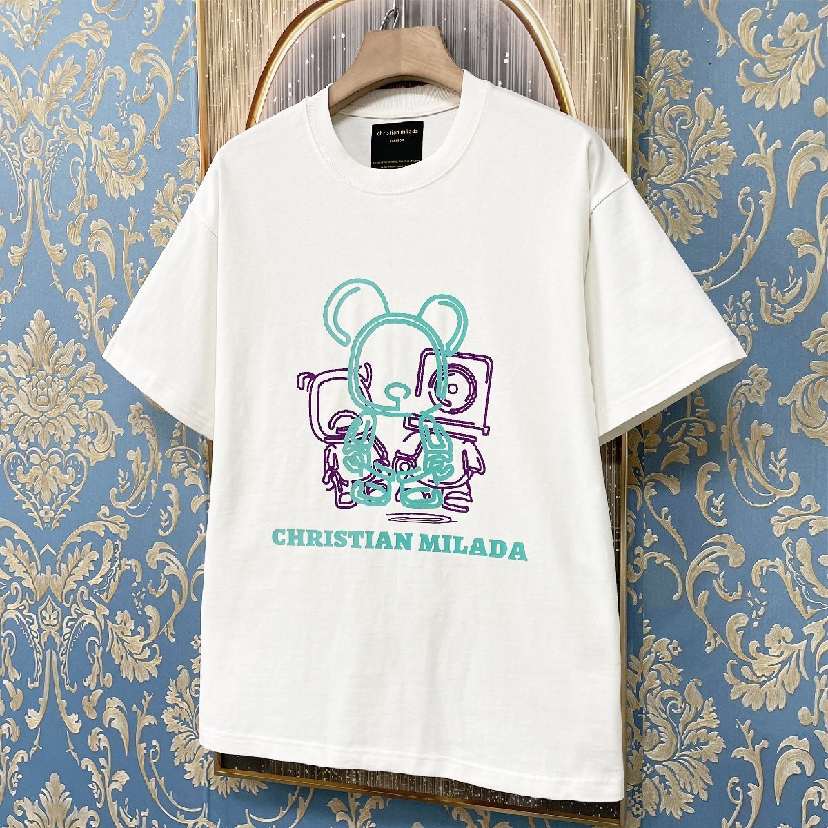 定価2万★christian milada・ミラノ発・半袖Tシャツ★綿100％ 薄手 個性 クマ・ロボット柄 カジュアル シンプル トップス XL/50サイズ_画像10