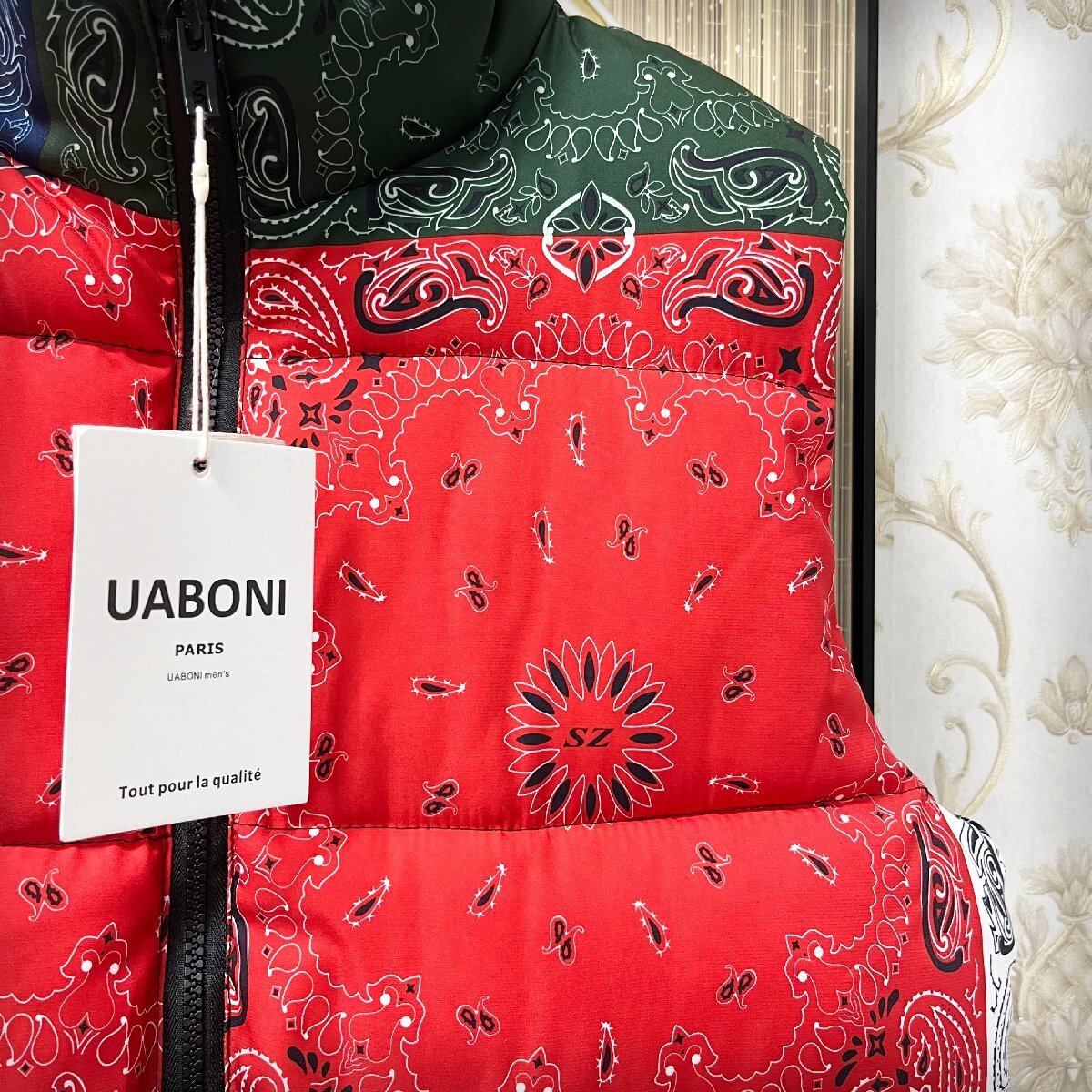 最高峰EU製＆定価6万◆UABONI*Paris*中綿ベスト*ユアボニ*パリ発◆個性 肉厚 防寒 カシューナッツ花 オルテガ柄 カラフル ジャケット XL/50_画像6