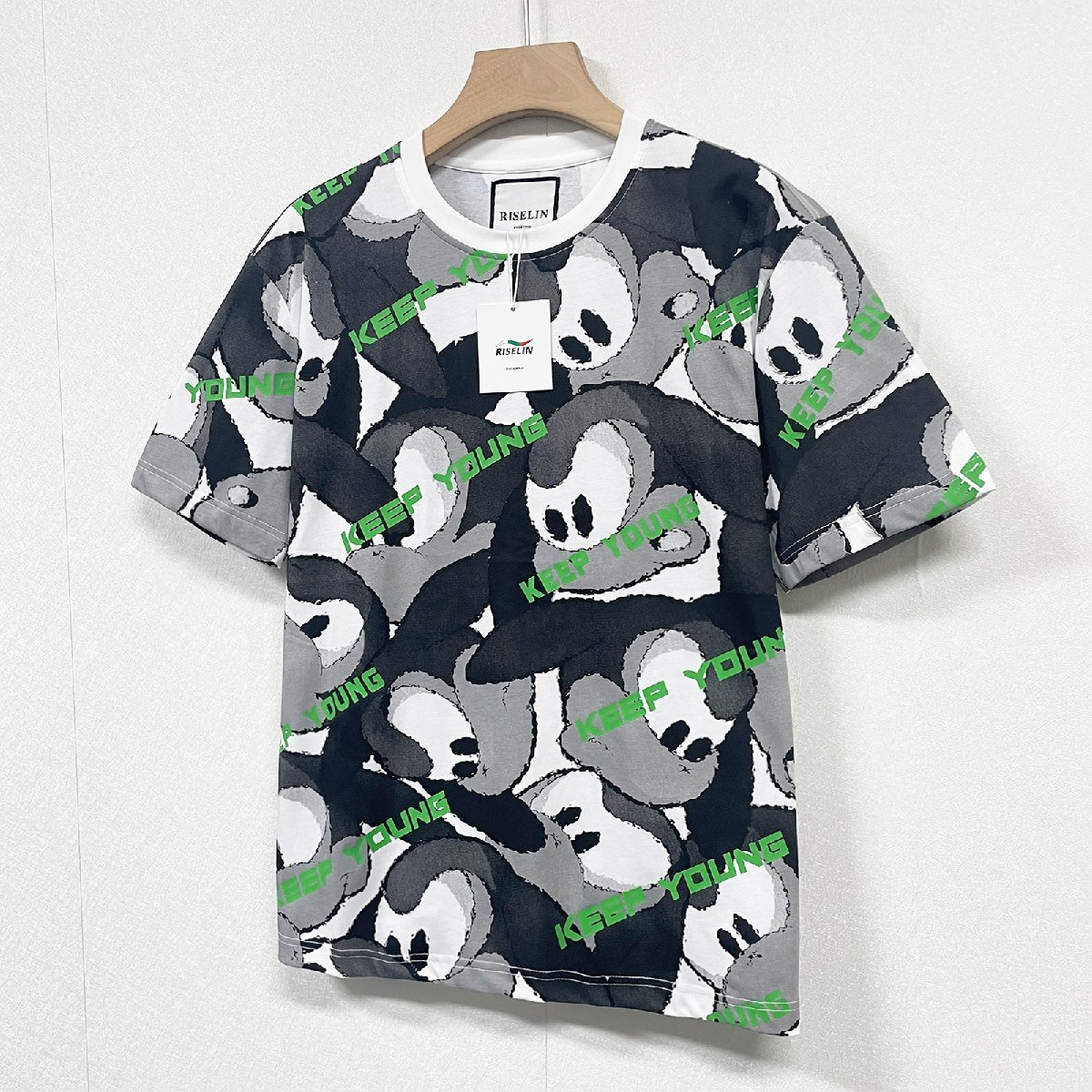 個性ヨーロッパ製※定価2万◆ブルガリア発※RISELIN 半袖Tシャツ 上品 通気 薄手 速乾 総柄 カットソー トップス 遊び心 カジュアル M/46_画像9