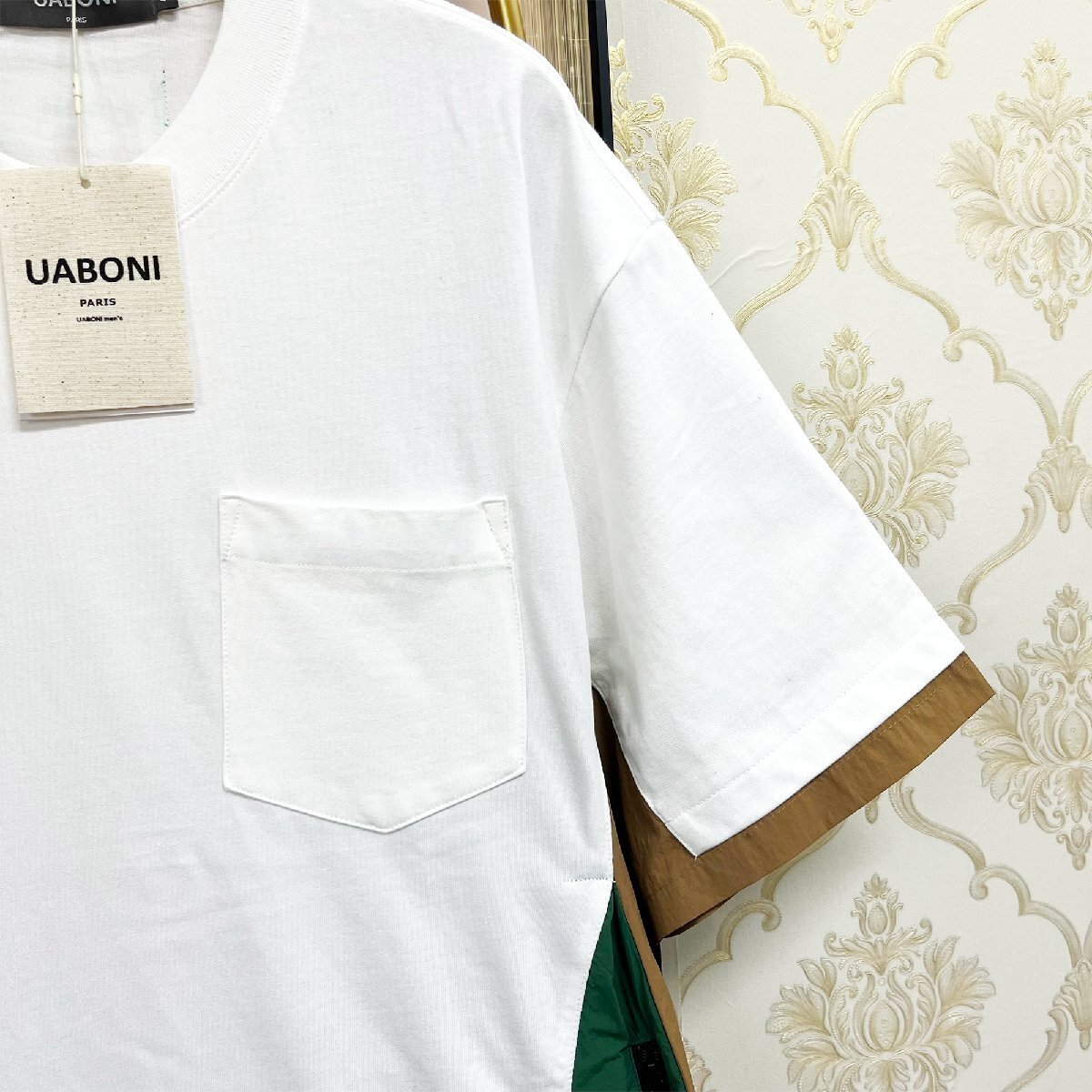 新作EU製＆定価2万◆UABONI*Paris*半袖Tシャツ*ユアボニ*パリ発◆快適 吸汗 速乾 異素材 切替 カットソー スウェット 個性 リラックス XL_画像5