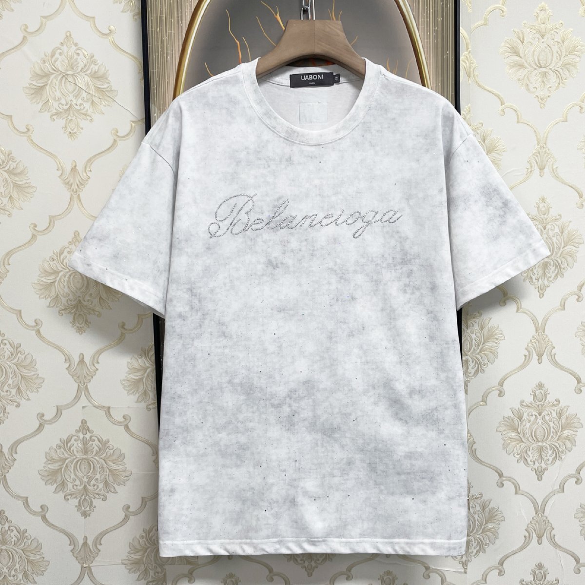 新作EU製＆定価2万◆UABONI*Paris*半袖Tシャツ*ユアボニ*パリ発◆高級 快適 薄手 キラキラ ウォッシュ加工 カットソー おしゃれ 街着 M/46_画像1