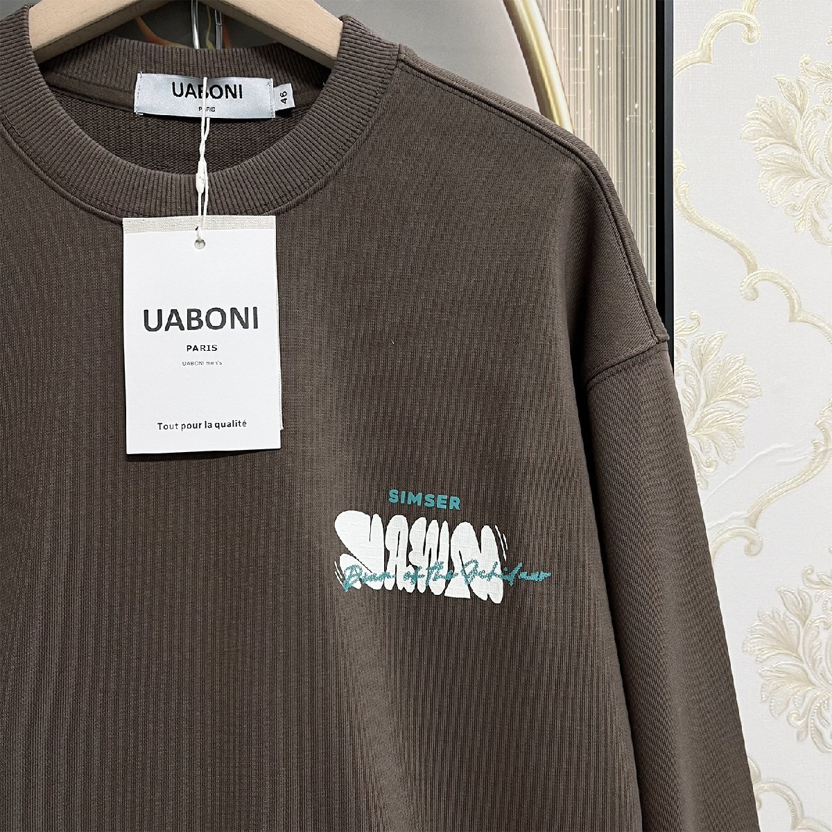 ★★高級EU製＆定価5万◆UABONI*Paris*トレーナー*ユアボニ*パリ発◆米国産コットン100％ 長袖 英字柄 プルオーバー 日常 レジャー M/46_画像5