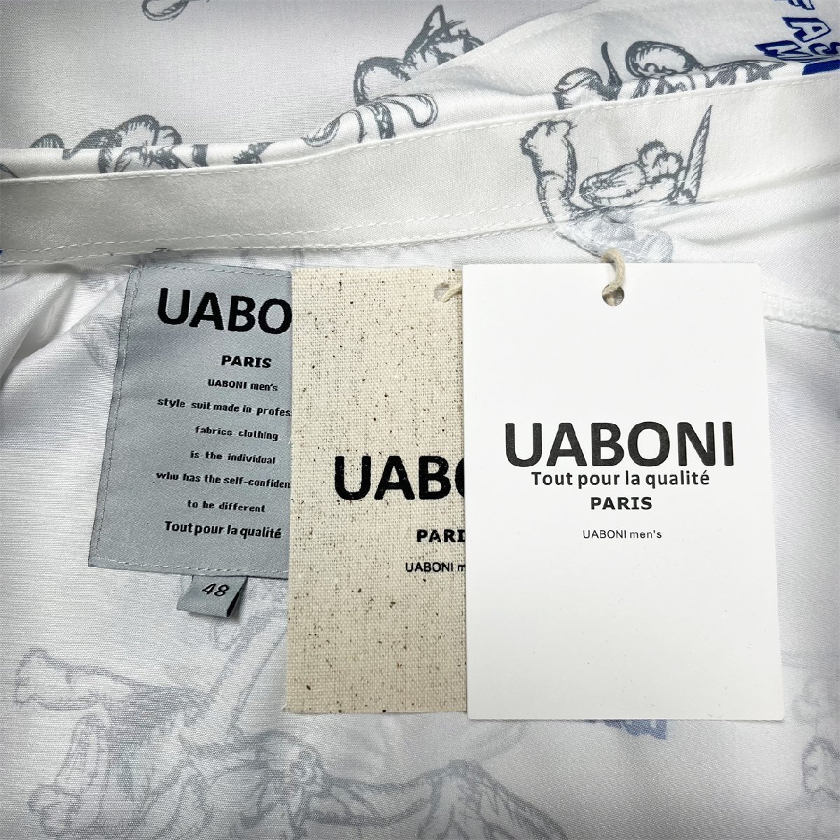 個性EU製＆定価3万◆UABONI*Paris*半袖シャツ*フランス*パリ発◆上品 薄手 総柄 キャラクター アロハシャツ おしゃれ カジュアル L/48_画像8