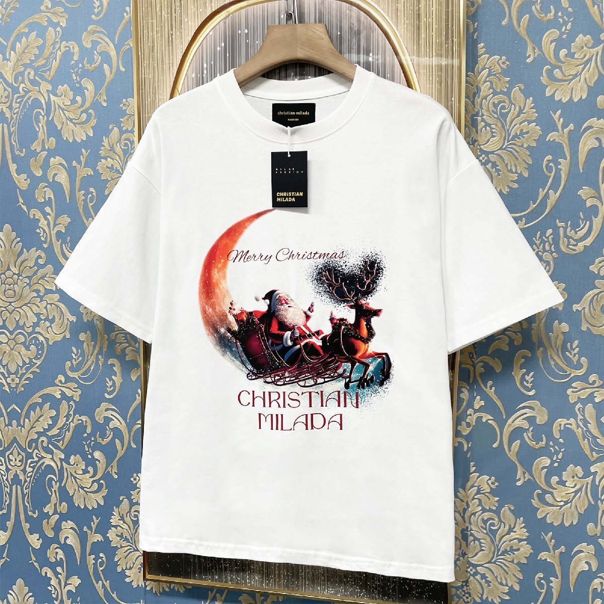 定価2万★christian milada・ミラノ発・半袖Tシャツ★コットン100％ 人気 薄手 個性 クリスマス トップス カットソー プレゼント 2XL/52_画像10