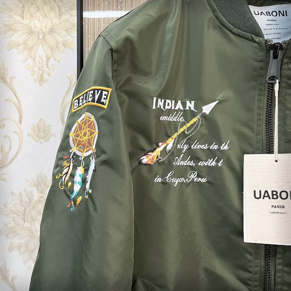 個性EU製＆定価8万◆UABONI*Paris*フライトジャケット/MA-1*ユアボニ*パリ発◆上質 薄手 USAF*TYPE オシャレ INDIANS XL/50サイズ_画像6