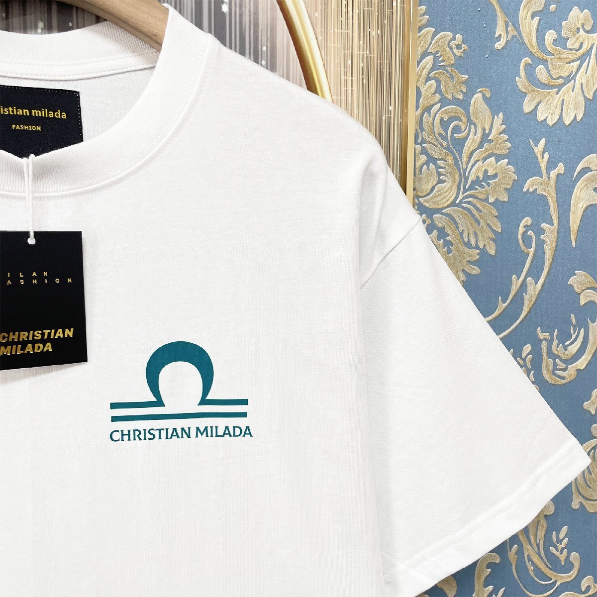 定価2万★christian milada・ミラノ発・半袖Tシャツ★コットン100％ 吸汗 薄手 柔らかい 個性 天秤座 きれいめ ユニセックス 2XL/52_画像6