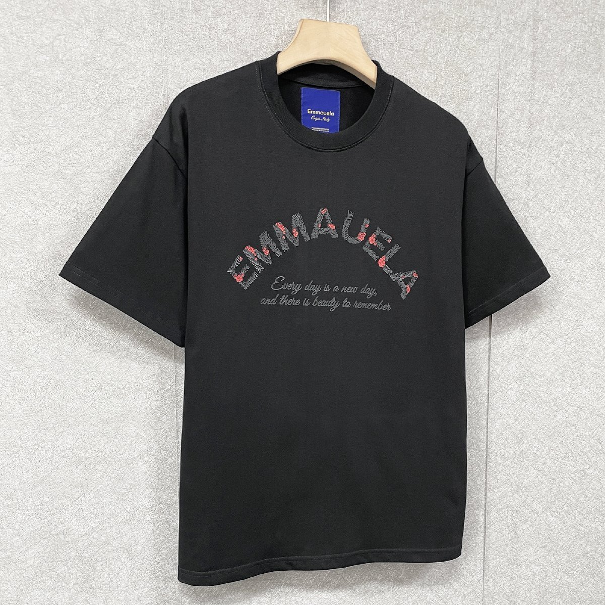 個性・半袖Tシャツ 定価2万◆Emmauela・イタリア・ミラノ発◆コットン100％ 速乾 吸汗 薄手 バラ ロゴ カットソー 定番 男女兼用 M/46_画像10