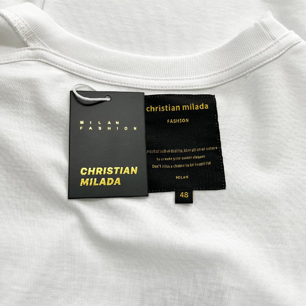 定価2万★christian milada・ミラノ発・半袖Tシャツ★高級 綿100％ 快適 薄手 通気 ロゴ 個性 トップス プルオーバー 日常 男女兼用 2XL/52_画像8