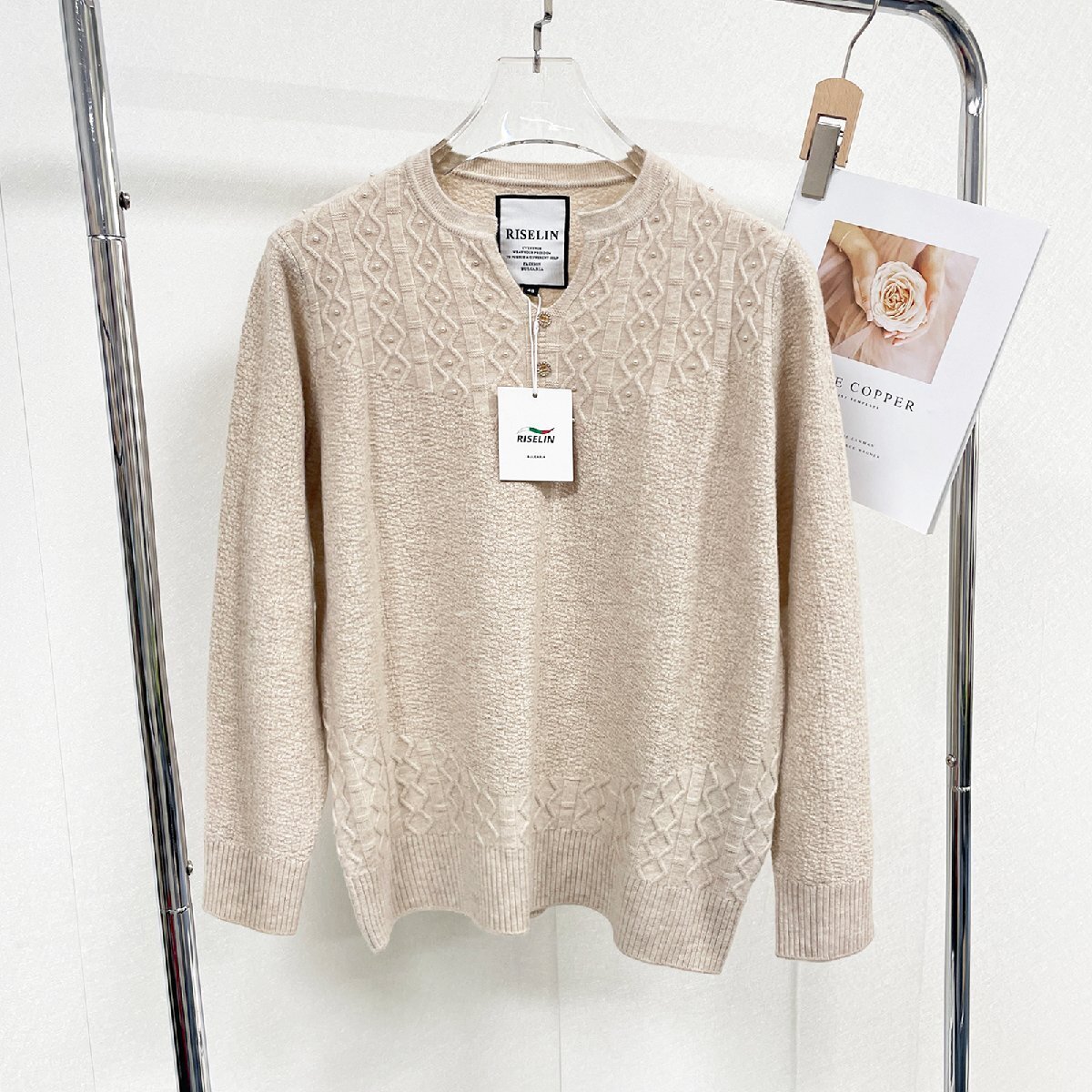  new work Europe made * regular price 5 ten thousand * BVLGARY a departure *RISELIN sweater on goods wool . protection against cold soft comfortable knitted tops beautiful lady's 2XL/52