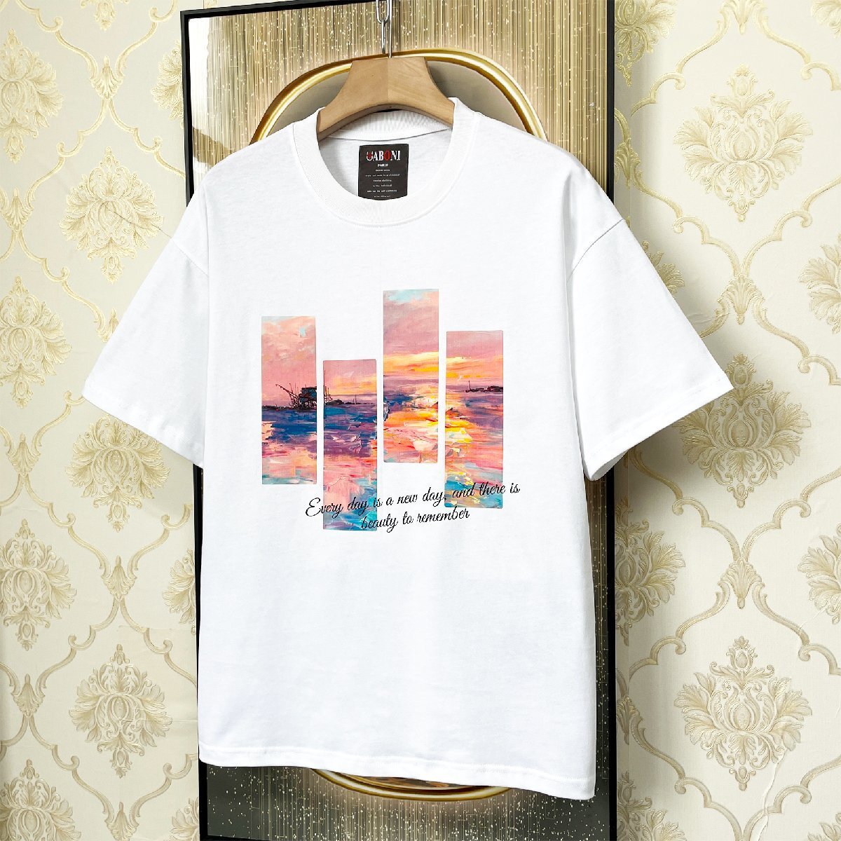 定番EU製＆定価2万◆UABONI*Paris*半袖Tシャツ*ユアボニ*パリ発◆上質コットン 個性 ゆったり 油絵 英字 シンプル おしゃれ M/46サイズ_画像10