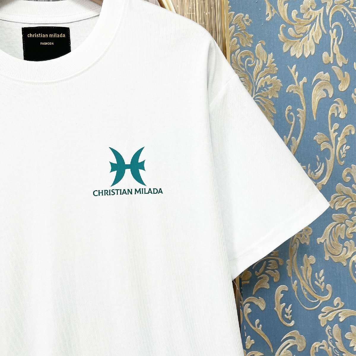 定価2万★christian milada・ミラノ発・半袖Tシャツ★綿100％ 上級 吸汗 通気 個性 魚座柄 トップス カットソー 男女兼用 夏服 2XL/52_画像6