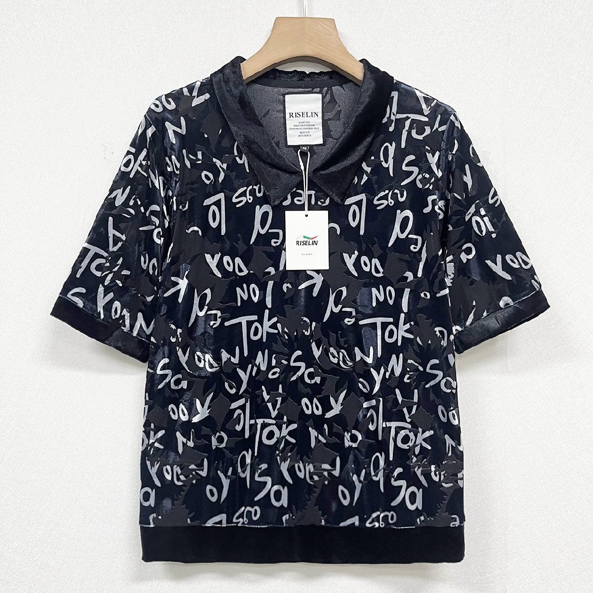 新作ヨーロッパ製※定価2万◆ブルガリア発※RISELIN 半袖Tシャツ 薄手 速乾 透かし 個性 折り襟 トップス スウェット 夏服 レディース M_画像1