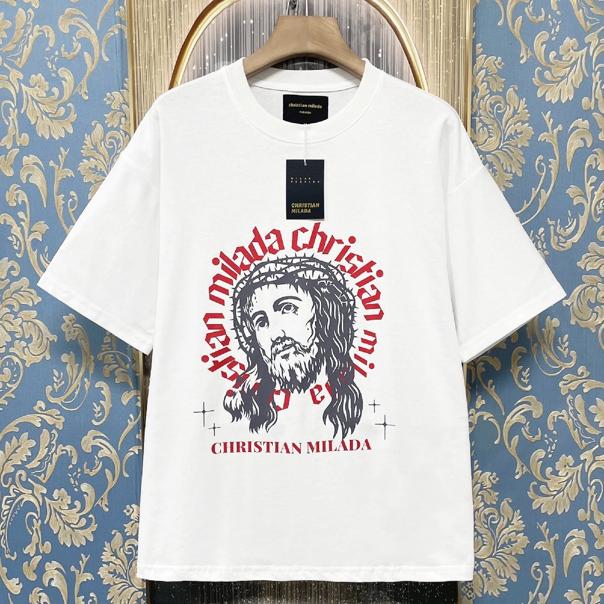 定価2万★christian milada・ミラノ発・半袖Tシャツ★上級 コットン100％ 速乾 通気 スウェット アメカジ カッコイイ スタイリッシュ L/48_画像1