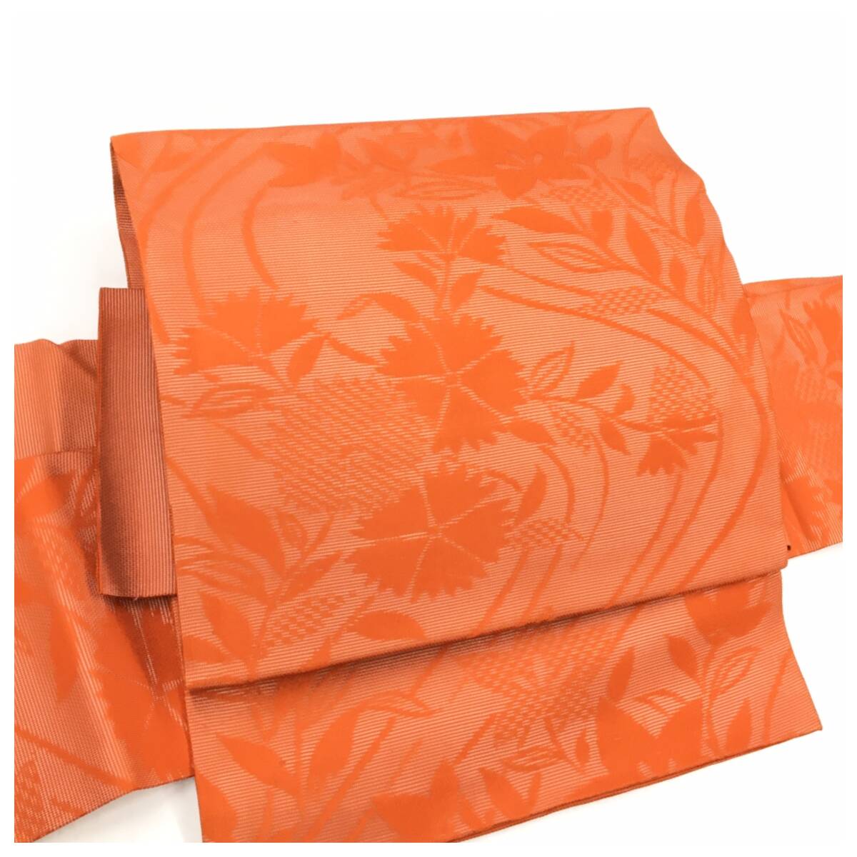 夏物　正絹　名古屋帯　付け帯　二部式　橙　地紋花模様　簡単装着　中古品_画像1