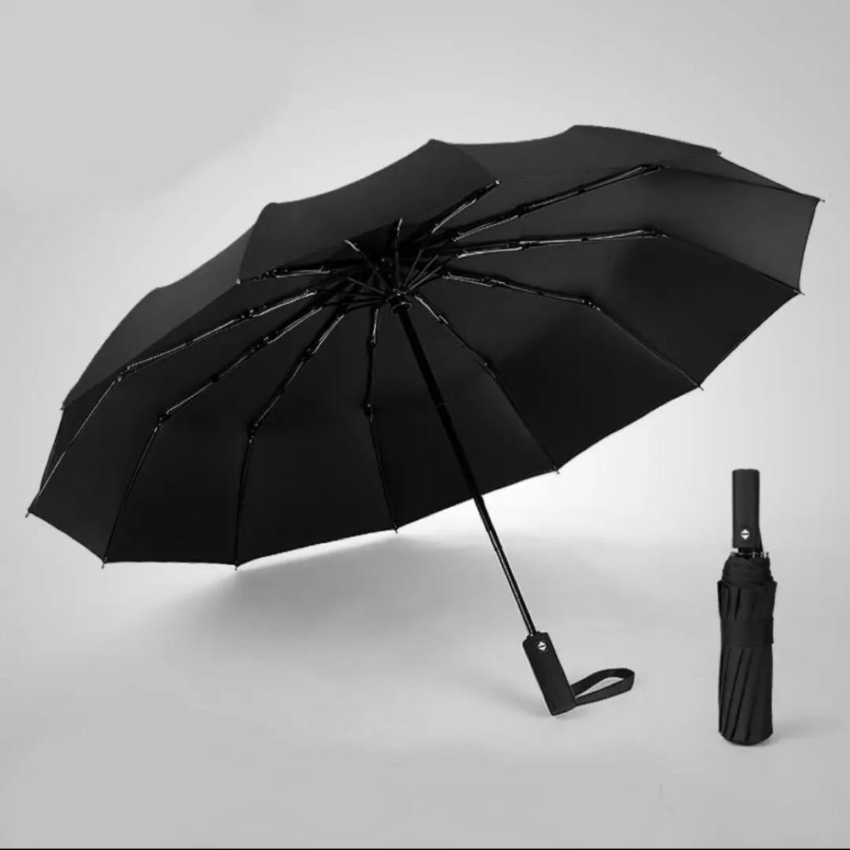 【新品】12本骨 折りたたみ傘 雨＆日傘兼用 ワンタッチ自動開閉式 ブラック_画像7