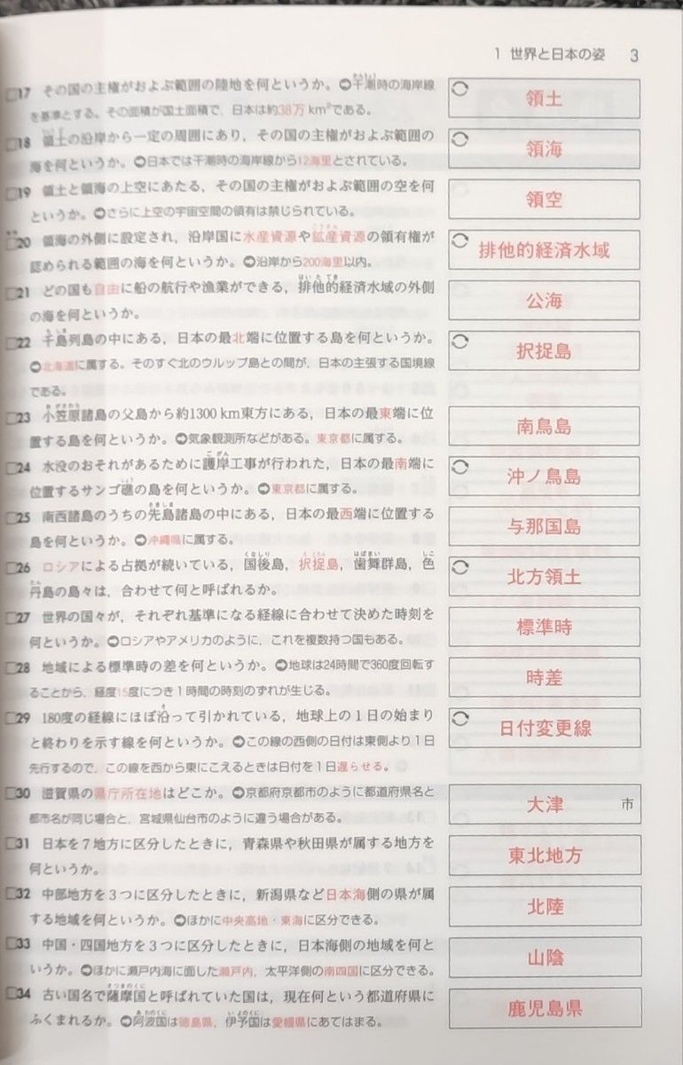 高校入試対策 一問一答 4冊セット　理科 社会 地理 歴史 公民 重要語句 中3　中2　中1　ミニブック　暗記