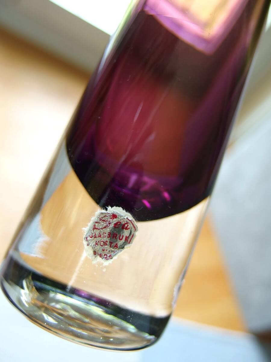 北欧雑貨 スウェーデン製 Kosta (コスタボダ) SEA Glasbruk AB 1960年代製 ヴィンテージ 花瓶/花器/一輪挿し (紫、パープル)_画像4