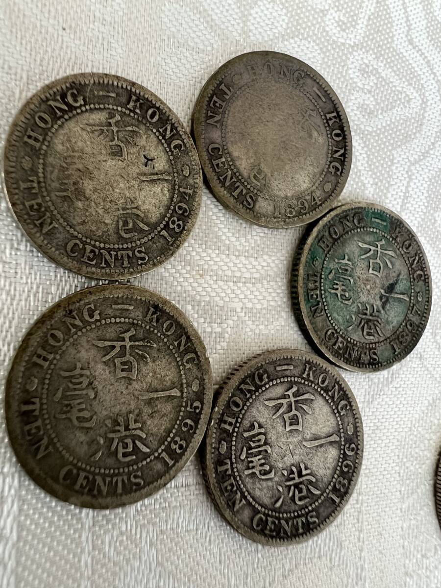 【家族私物】銀貨 英国領香港10セント銀貨14枚おまとめ。1800年代、1900年代初頭、190-20年代のもの。の画像2