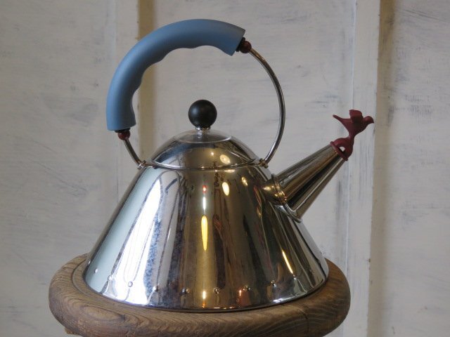 c18デッドストック ALESSI イタリア製 ステンレス 笛吹 ケトル 2CL/アンティーク*ビンテージ*昭和レトロ*ヤカン*ポット*スペースエイジの画像3