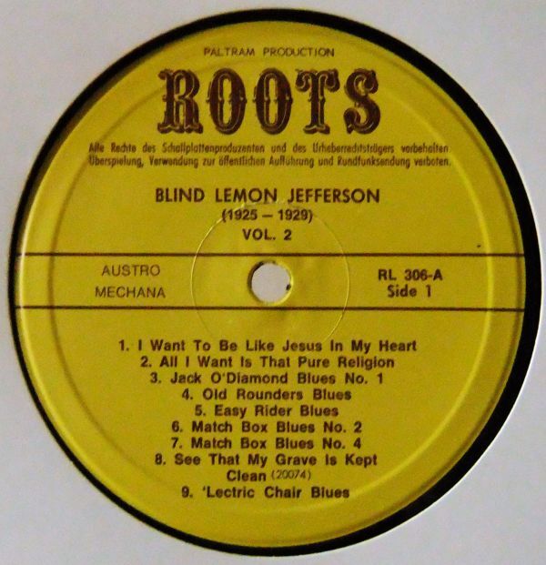 BLUES LP ■Blind Lemon Jefferson / Volume 2 (1925-1929)[ Austria Roots RL-306 ]_画像3